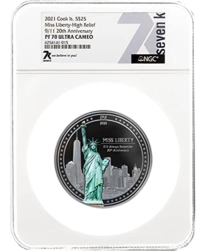 2021 DE Modern Hatıra PowerCoin Miss Liberty Pf70 20th Yıldönümü 9/11 Miles Standish 5 Oz Gümüş Sikke 25 $ Aşçı Geçirmez