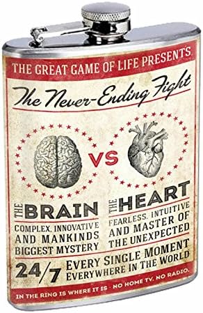 Mükemmellik Tarzı Paslanmaz Çelik Şişe 8 oz Vintage Poster D-212 Hiç Bitmeyen Mücadele Beyin Vs Kalp