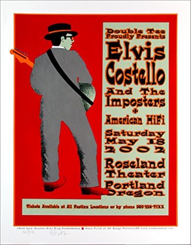 Elvis Costello'nun yer aldığı Gary Houston'ın posteri, Amerikan Hi Fi Roseland Balo Salonu Portland VEYA 2002 w COA