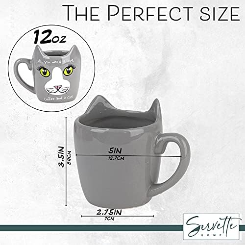 Kedi Severler için Servette Home Gri Kedi Kahve Kupaları İhtiyacınız olan tek şey aşk, Kahve ve bir Kedi!