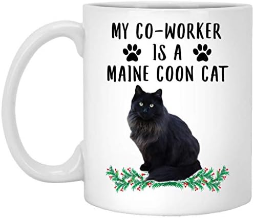 Lovesout Komik Maine Coon Kedi Siyah Benim Karantina İş Arkadaşım Noel 2023 Hediyeleri Beyaz Kahve Kupa 11oz