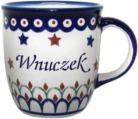 Boleslwiec 12oz Kupasından Polonya Seramiği-bir sitede WNUCZEK kelimesi ve diğerinde TORUNU, Polonya'dan Hediye