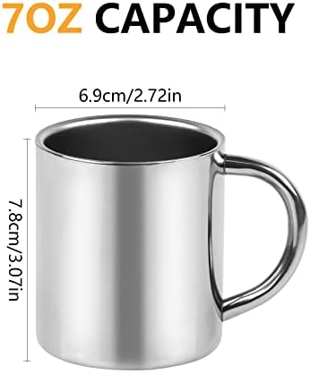 CABAX 7 oz / 210 ml Kupa, Çift Duvarlı Kahve kulplu kupa, Paslanmaz Çelik Kırılmaz çay fincanları Çocuklar için Kamp